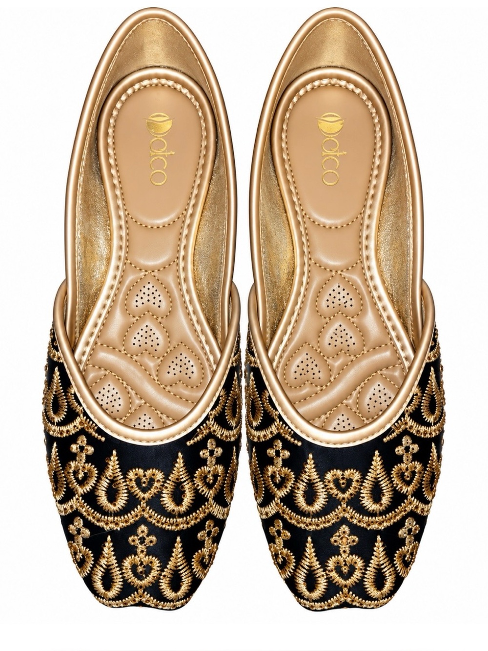 Embroidered Black and Gold "Delco" Women's Flats Juttis size 36 (5 1/2-6)